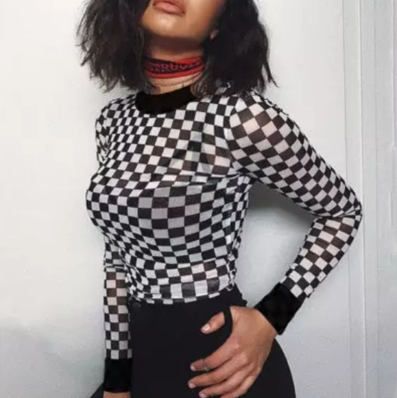 Sheer Checker Top - Picture 3 of 3
